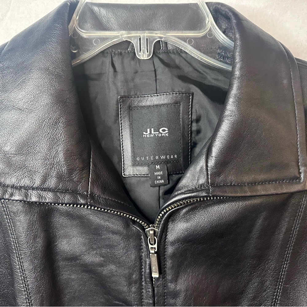 JLC New York Genuine Leather Belted Jacket Coat Black Size Medium - Picture 4 of 10